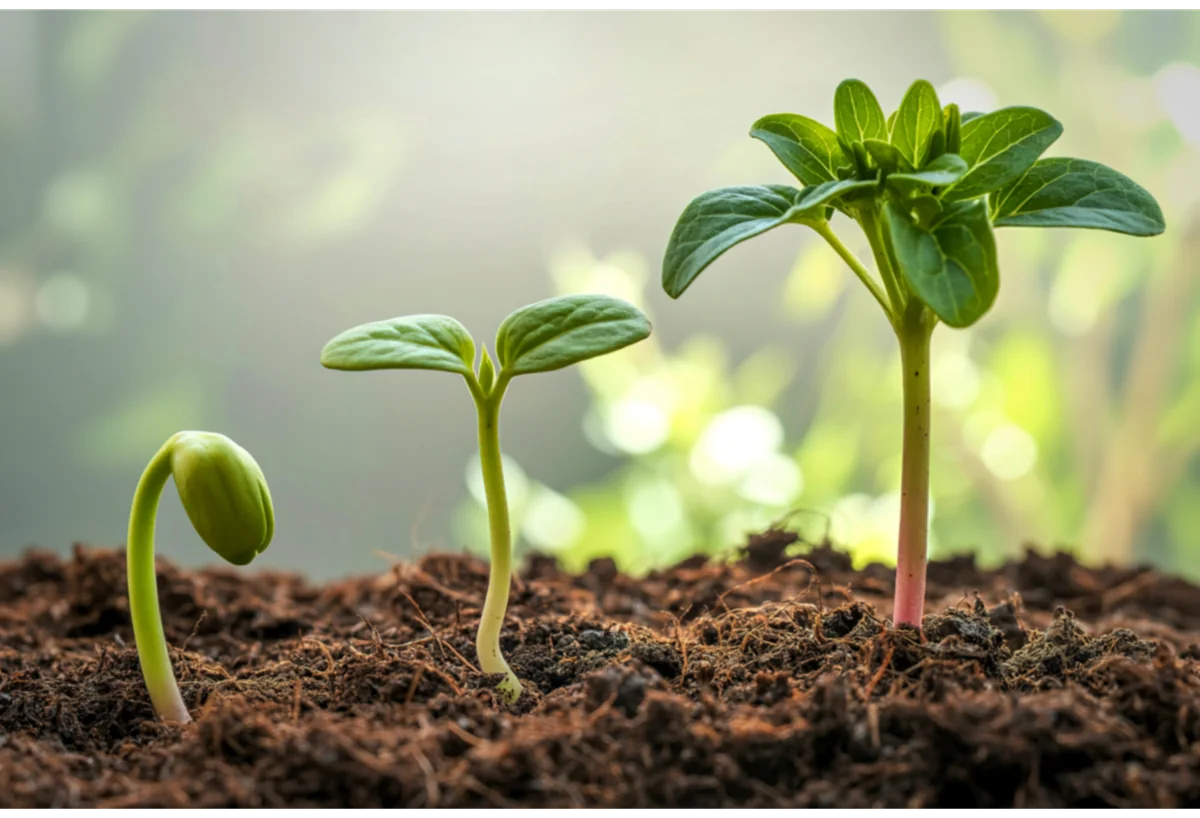 Jeunes pousses de plantes dans la terre